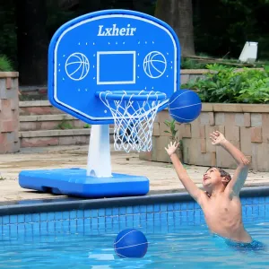 Lxheir Pool Basketball Hoop Poolside Lengthen Sturdy Base Pool Summer Water Basketball Hoop Game for Kids Boys Girls Swimming Pool Basketball Hoop with 2 Balls and Pump