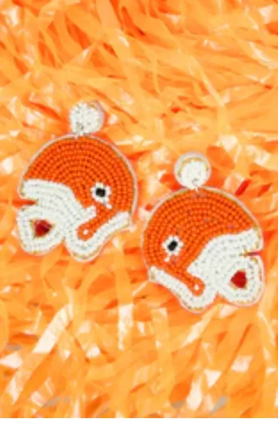 Orange and White Seed Bead Football Helmet Earrings
