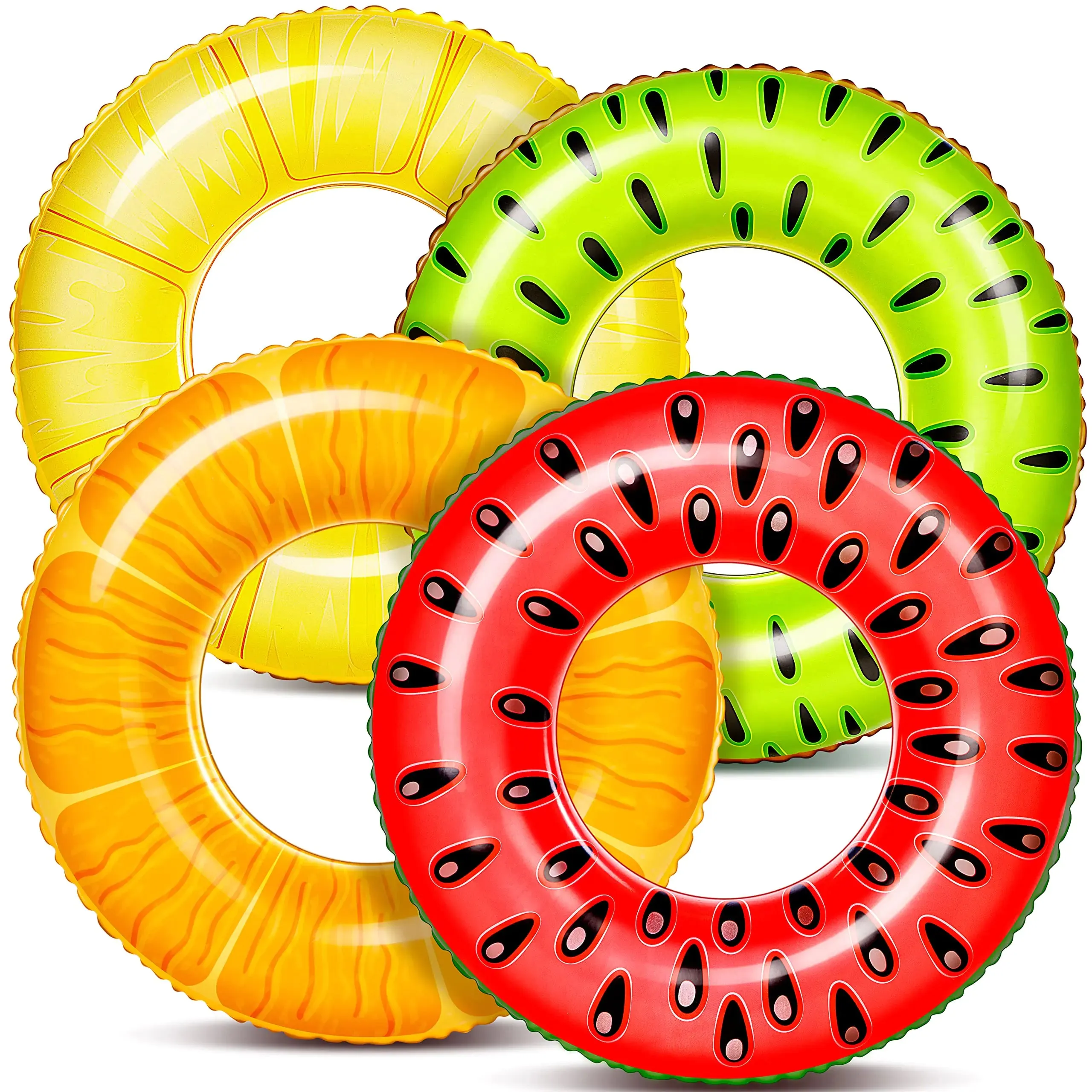 Sloosh 4 Pack Inflatable Pool Floats Fruit Tube Rings Fruit Pool Tubes Pool Floaties Toys Beach Swimming Party Toys for Kids and Adults