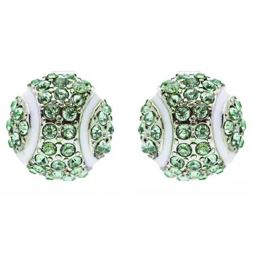 Sport Tennis Crystal Rhinestone 14mm Drop Stud Fashion Earrings Silver Green