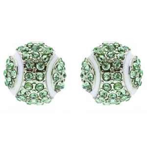 Sport Tennis Crystal Rhinestone 14mm Drop Stud Fashion Earrings Silver Green