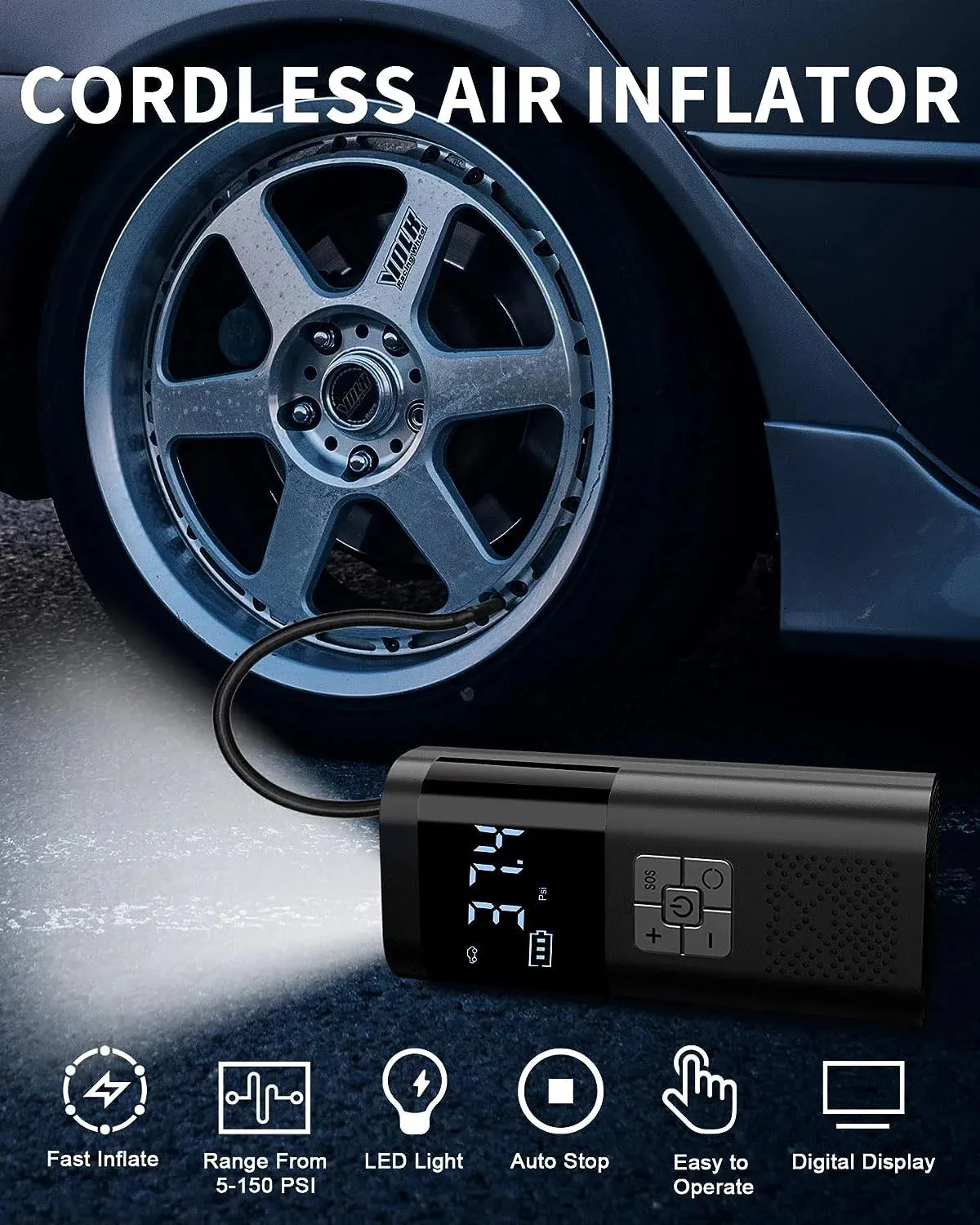 Tire Inflator, 150PSI Cordless Portable  Air Pump