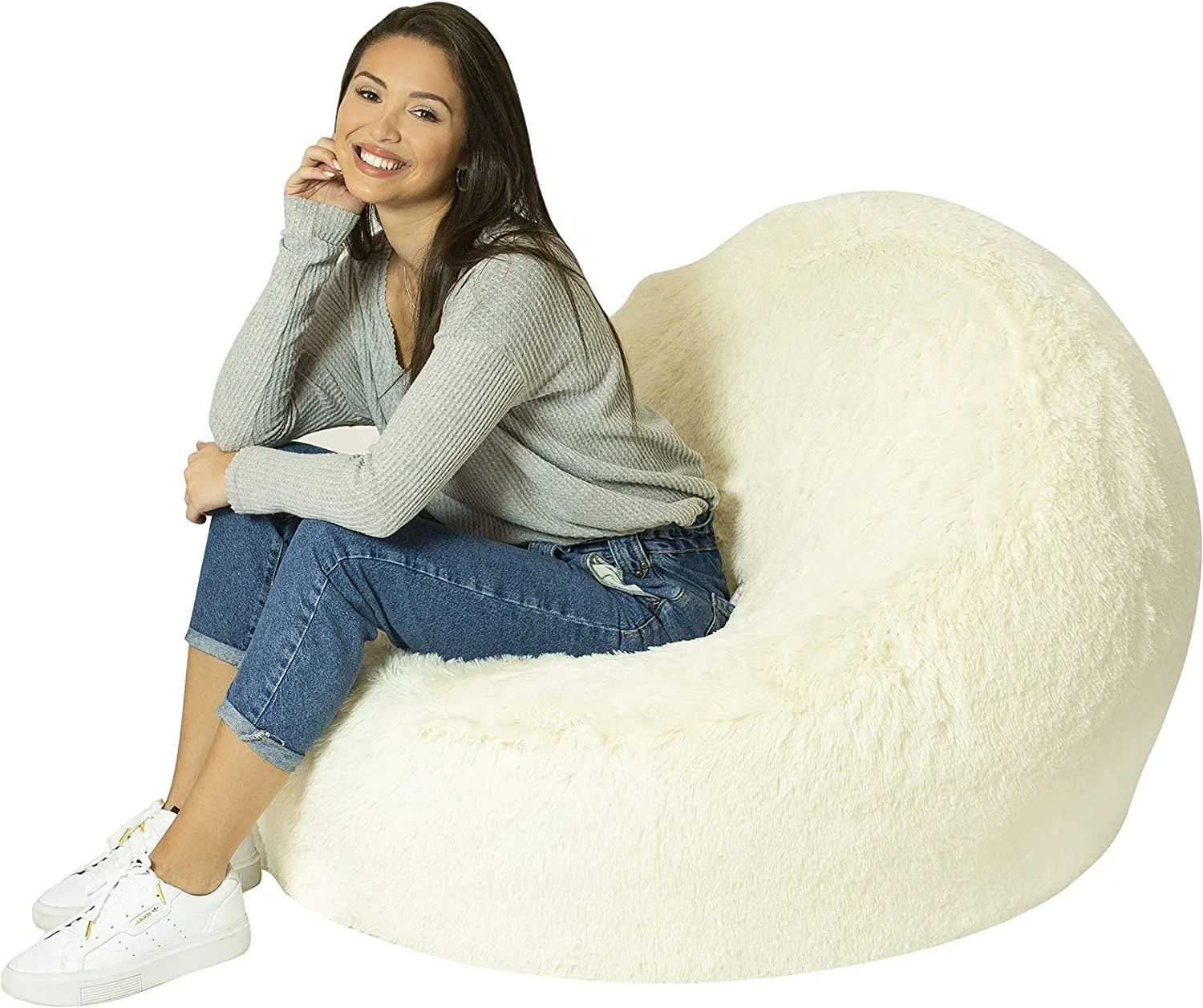 White Inflatable Chair,Softer,Removable and Washable Fur Cover(1 chair)